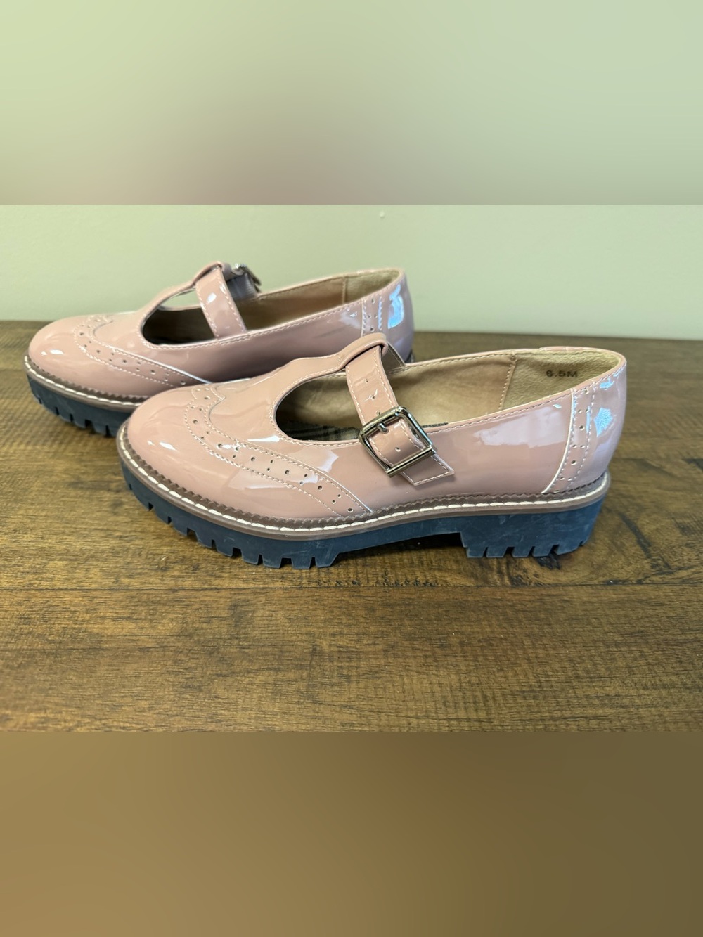 Jellypop Patent Mary Jane Loafers in Blush Pink